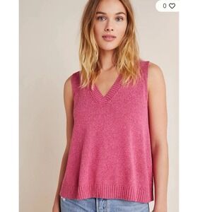 Anthropologie Pink V Neck Textured Knit Sweater‎ Vest S